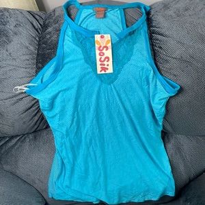 Spaghetti, strap tank top, SOSIK brand light, aqua, and dark aqua stripped NWT